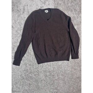 LL Bean Sweater Mens Large Brown Wool Knit Long Sleeve V Neck